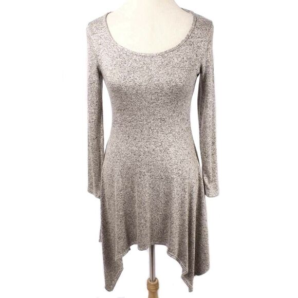 TMG New York Beige/Gray Marled Knit Handkerchief Hem Tunic Dress Y2K Size Small - Picture 1 of 4